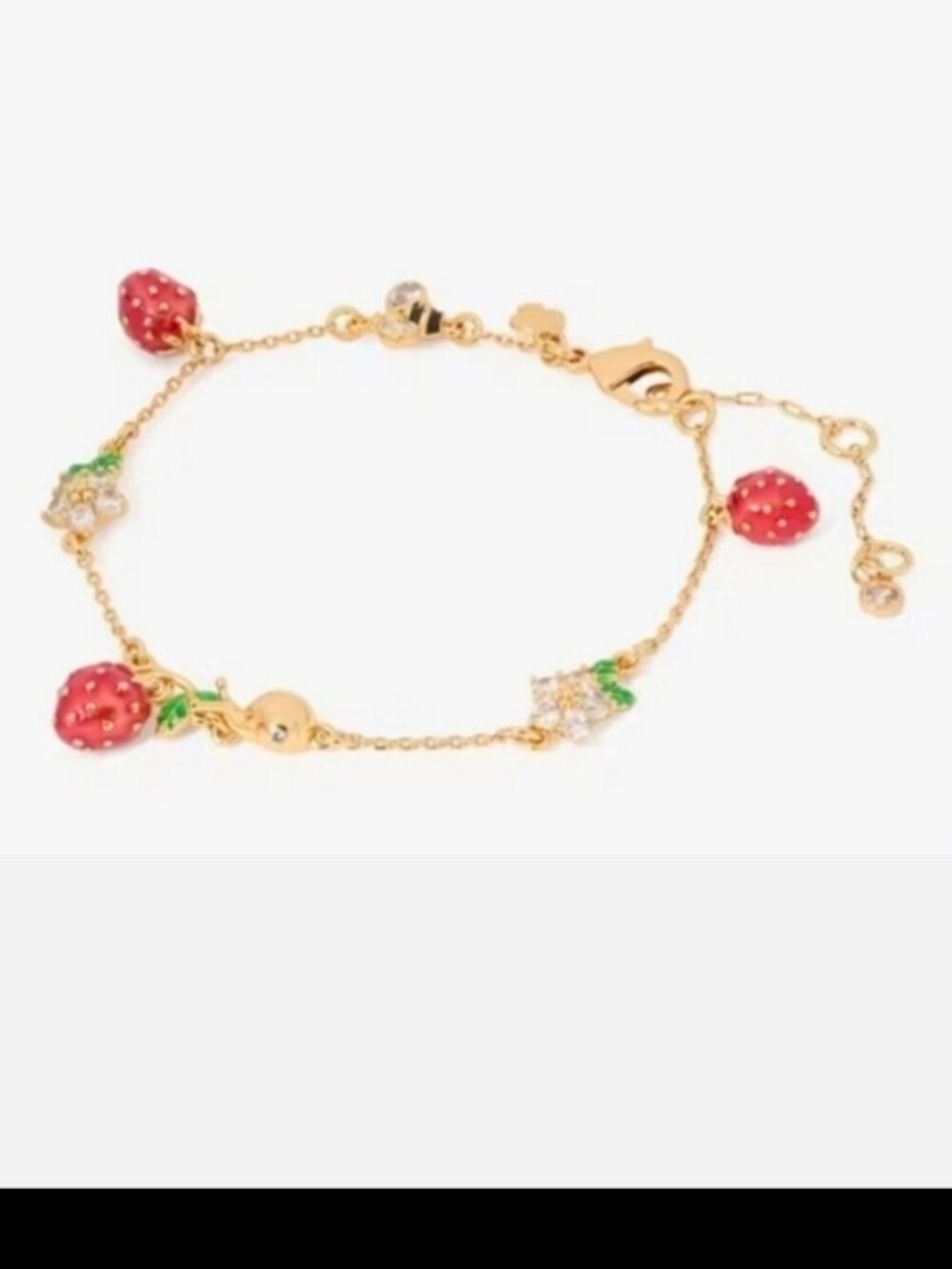 kate spade Gold-Tone Strawberry Charm Bracelet with Red and Green Accents